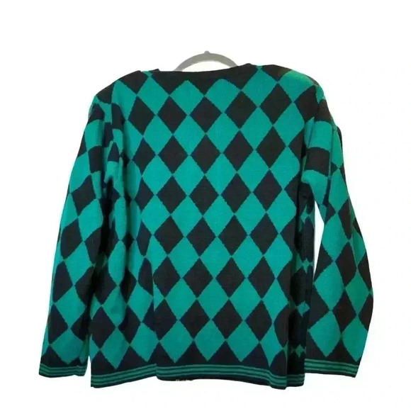 Adolfo Women's Argyle Cardigan Sweater Green Size M - Picture 2 of 8
